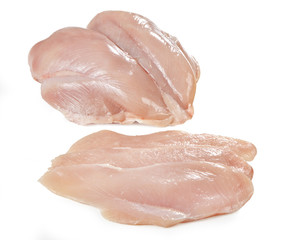 Uncooked Chicken Breast – Whole and Sliced – Isolated on White Background