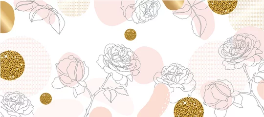 Behang Luxe gouden bloem lijn kunsten achtergrond. Japanse patroon achtergrond vector. Luxe gouden geometrische omslagontwerp voor uitnodiging, behang, kaarten, stof en print. Vector illustratie. © TWINS DESIGN STUDIO