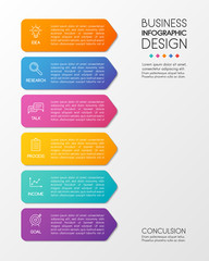 Fototapeta premium Vertical diagram with business icons and 6 steps. Colourful infograph. Vector