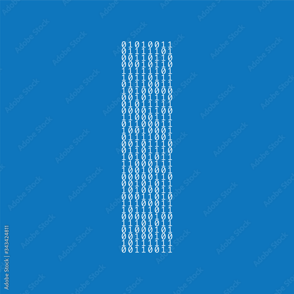 Poster letter i made from binary code digits. technology background