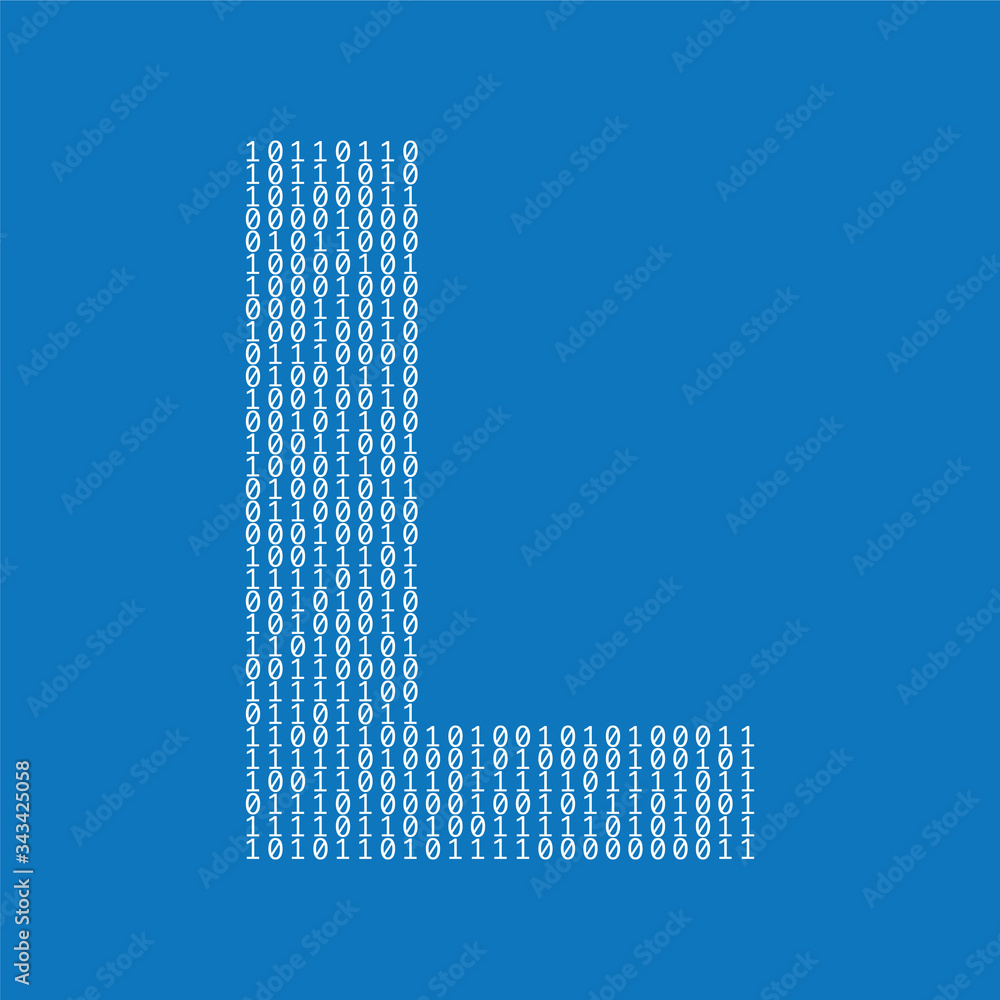 Poster letter l made from binary code digits. technology background