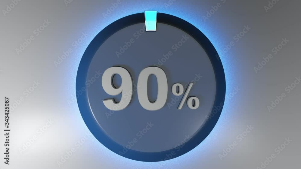 Poster a blue circle sign with the write 90% and a rotating cursor - 3d rendering video clip