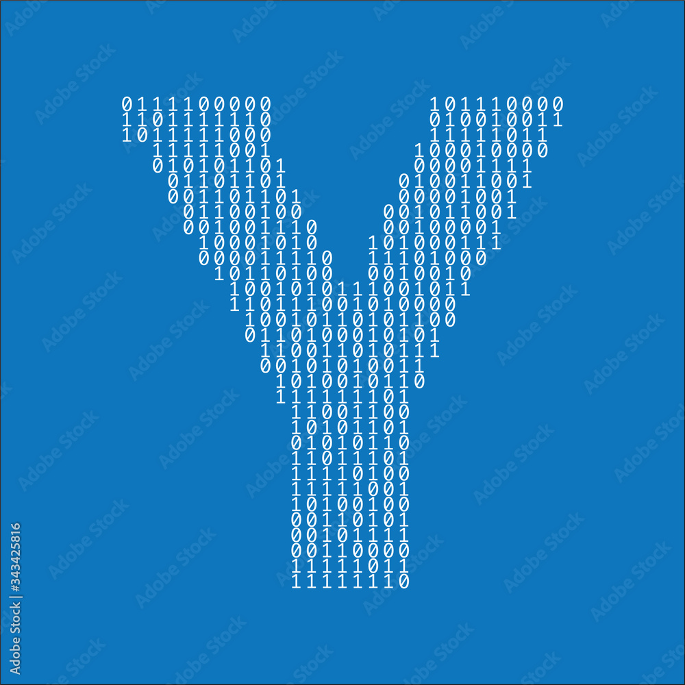Poster letter y made from binary code digits. technology background