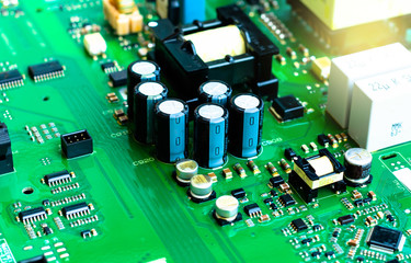 Electronic circuit board close up.