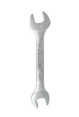 Single spanner size 14 and 15 isolated on white background. Chrome wrench in vertical. Open-ended wrench in close-up