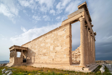 The porch of the Caryatids of the Erechtheion temple at the Acropolis of Athens, Greece