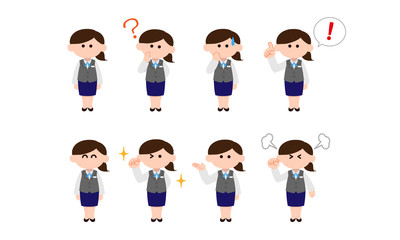 女性社員イラストセット（デフォルメカラー）