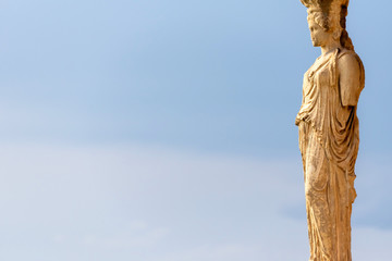 The porch of the Caryatids, a detail of the Erechtheion temple at the Acropolis of Athens, Greece