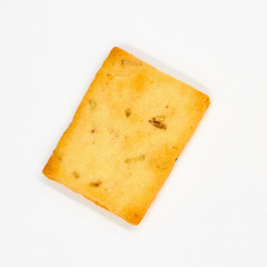 Italian cracker with rosemary and olive oil on a white background. Close-up, top view