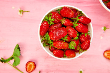 Strawberries in white bowl. Fresh strawberries. Beautiful strawberries.