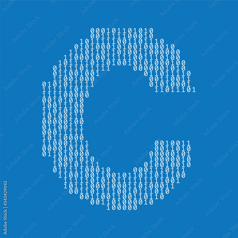 Poster Letter C made from binary code digits. Technology background