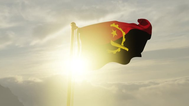Flag of Angola Waving in the wind, Sky and Sun Background, Slow Motion, Realistic Animation, 4K UHD 60 FPS Slow-Motion