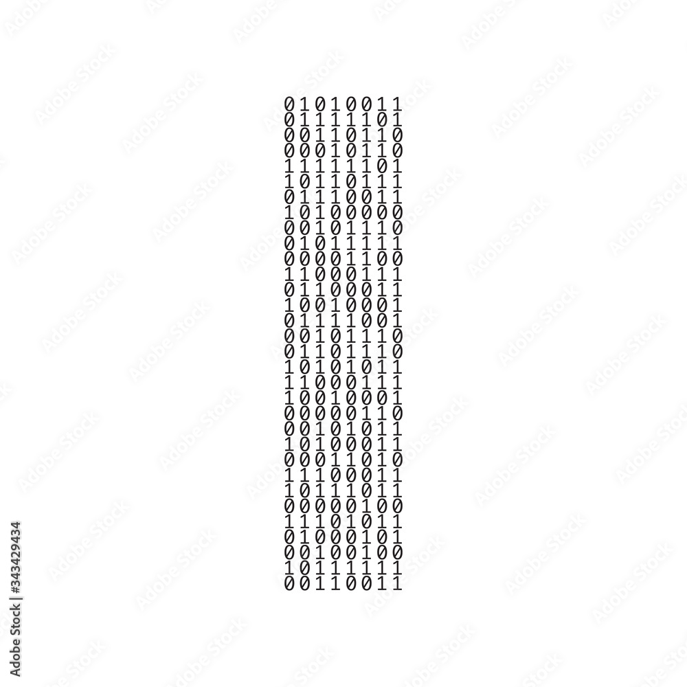Poster letter i made from binary code digits. technology background