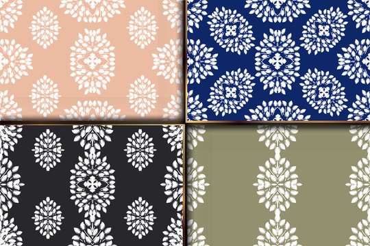 Set Vector damask seamless pattern background. Ornament silhouette. Tribal victorian style.