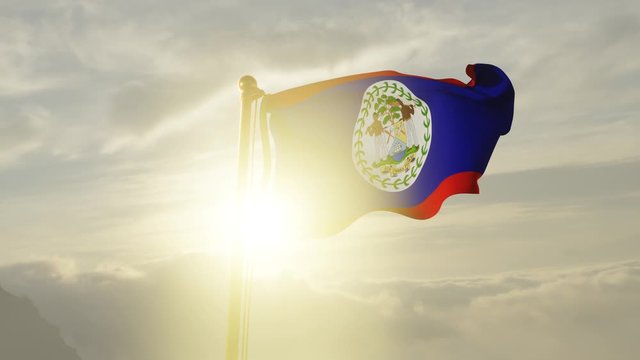 Flag of Belize Waving in the wind, Sky and Sun Background, Slow Motion, Realistic Animation, 4K UHD 60 FPS Slow-Motion