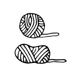 Two clews  thread on white background. Icon for textile design. Doodle vector illustration.	

