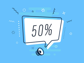 50%, tag design template, discount speech bubble banner, app icon, vector illustration