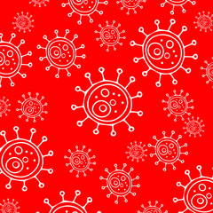 Coronavirus outbreak covid-19 hand-drawn pattern background. Vector texture wallpaper. Covid-19 concept typography design logo 2019-nCoV. Graphic illustration of virus for web, print, banner, flyer 