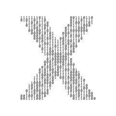 Letter X made from binary code digits. Technology background