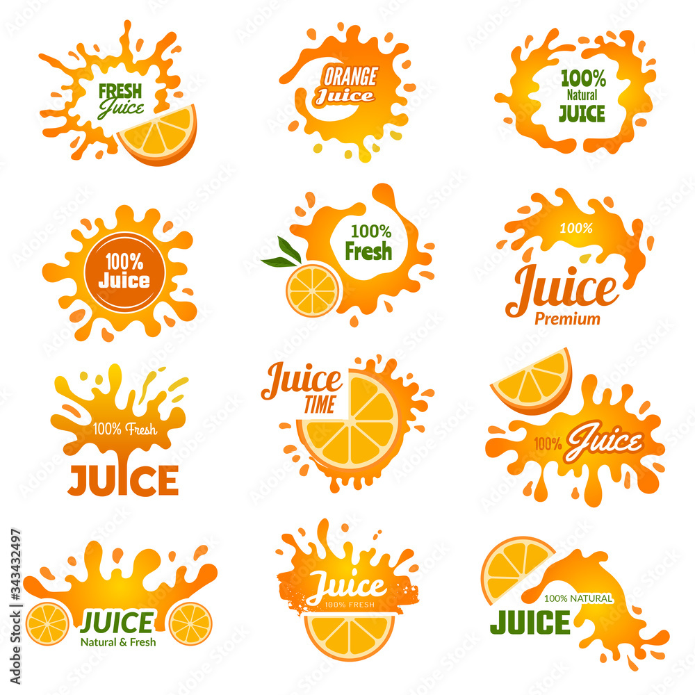 Canvas Prints juice logo. orange ink drop splashes advertising promo badges for drink vector illustrations collect