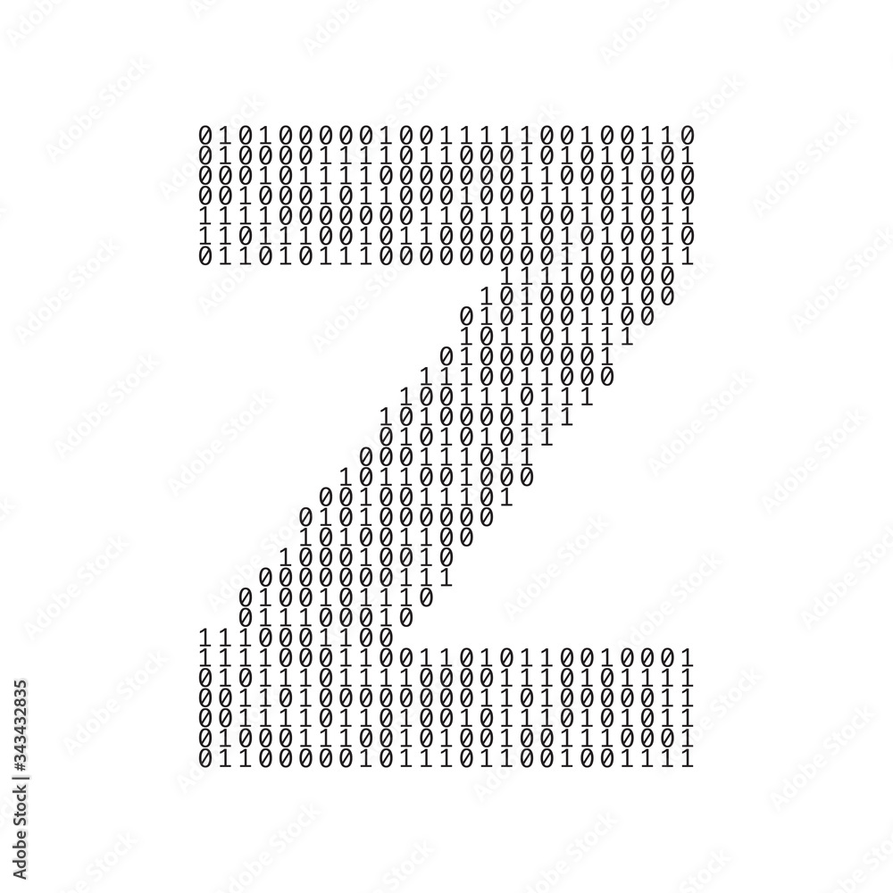 Poster letter z made from binary code digits. technology background