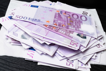 Big amount of Five hundred notes of European Union Currency background