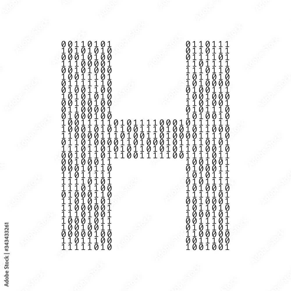 Poster letter h made from binary code digits. technology background