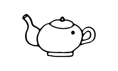 Cute teapot in vintage style on white background. Stay home. Doodle vector illustration. Graphic element.	