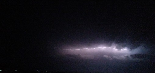 horizontal lightning strike in dark clouds