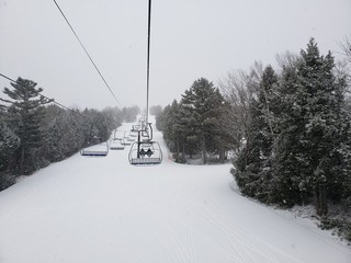 chairlift at a ski resort on a snowy day