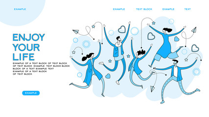 Concept of young people jumping. Stylish modern vector illustration. Happy people enjoy their life