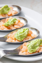 shrimp salad with paste of ripe avocado