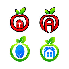 Abstract Gradient Apple Collection Logo Template Premium Vector Icon