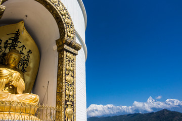 World peace pagoda, Phokara, Nepal with Himalaya and Annapurna in the background