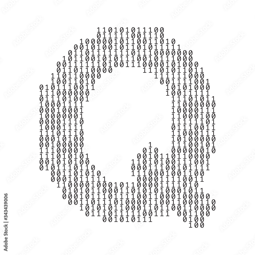 Poster Letter Q made from binary code digits. Technology background