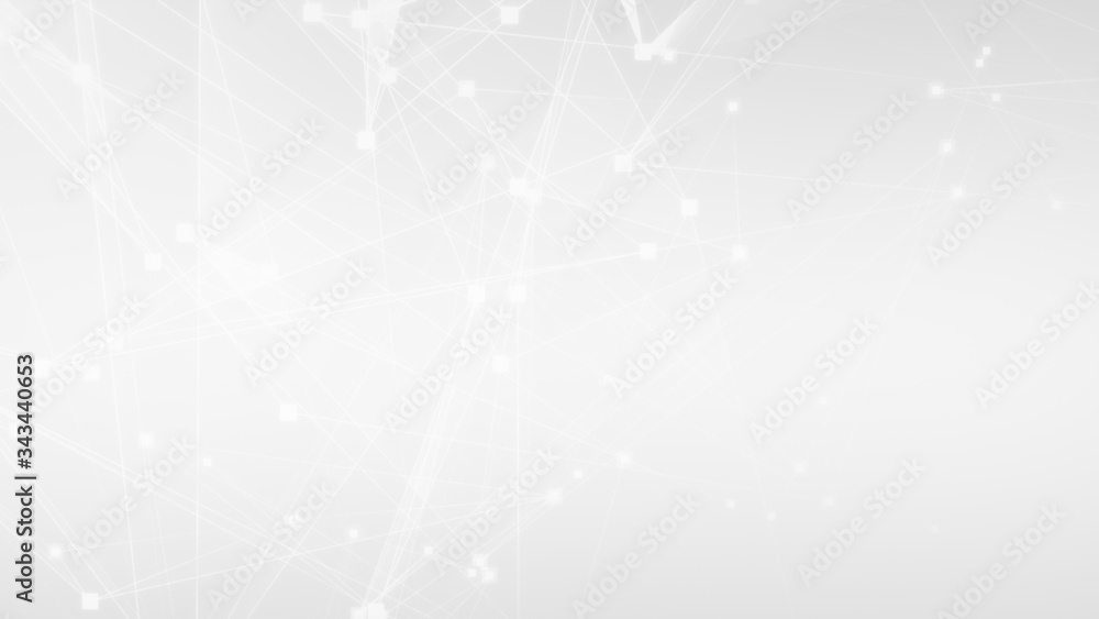 Poster Abstract white gray polygon tech network with connect technology background. Abstract dots and lines texture background. 3d rendering.