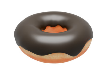 chocolate glazed donut or doughnut isolated on white background, 3d rendering, with clipping path