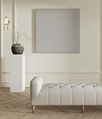 mock up canvas in modern living room with classic bench
