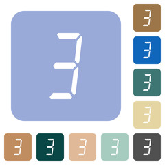 digital number three of seven segment type rounded square flat icons