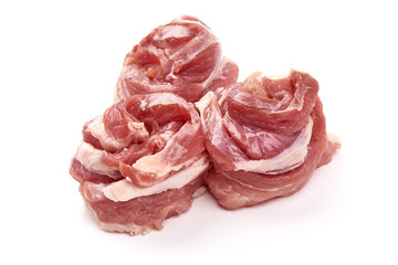 Fresh pork rolls, wrapped meat, isolated on white background