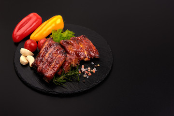 Roasted pork spare ribs in bbq sauce, isolated on white background