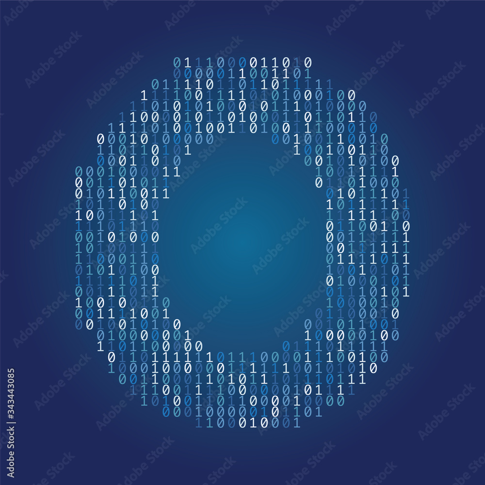Wall mural Letter O font made from binary code digits on a dark blue background - Wall murals