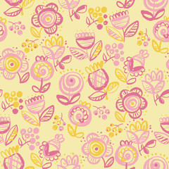 Brush stroke abstract folk-style flowers pattern