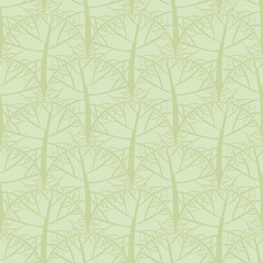 Pale mint color hand drawn park tree seamless pattern for background, fabric, textile, wrap, surface, web and print design. Scale geometry vector tile rapport. 