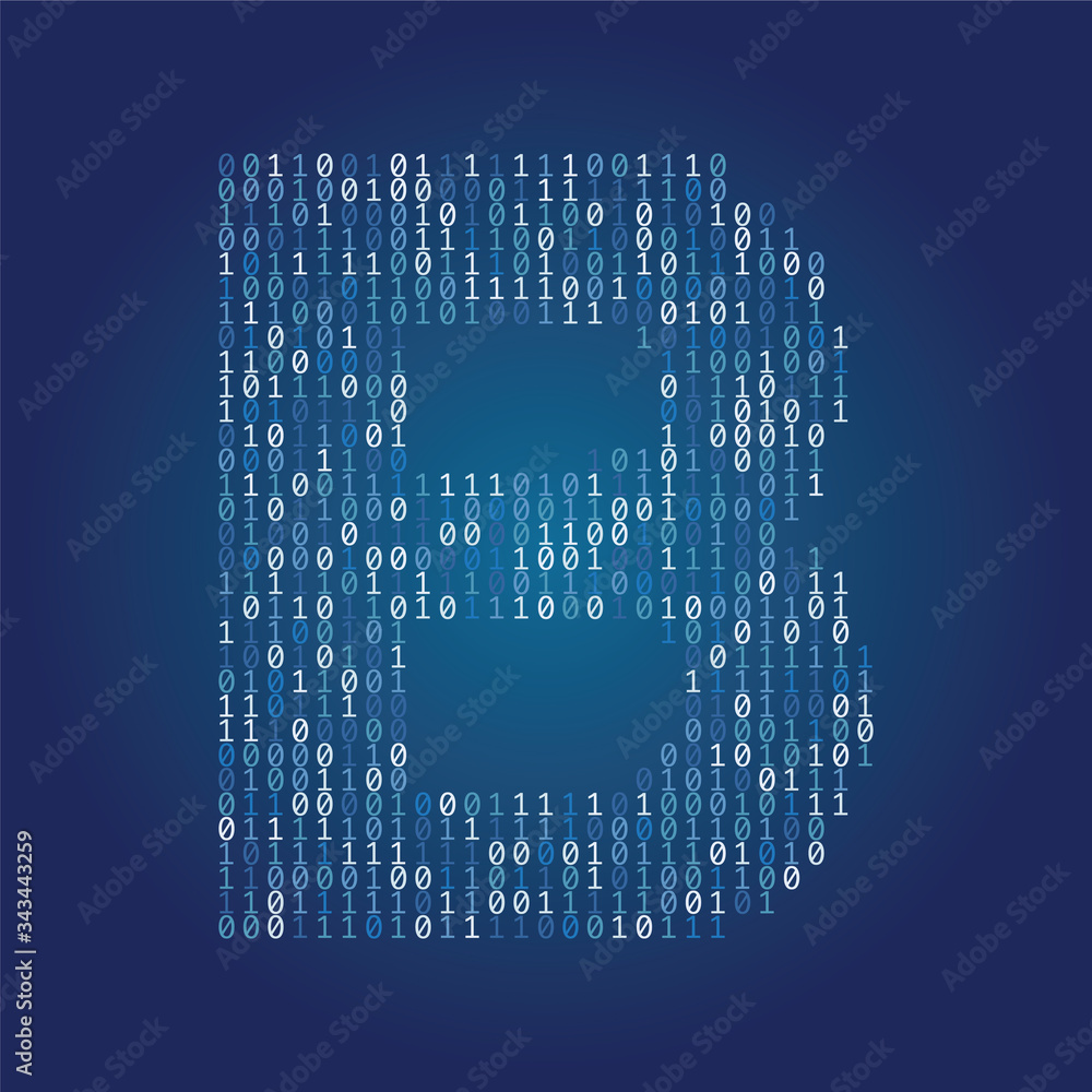 Poster Letter B font made from binary code digits on a dark blue background