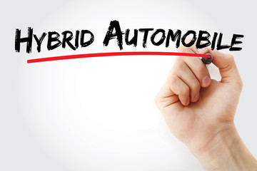 Hybrid Automobile text with marker, technology concept background