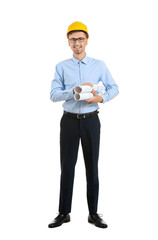 Portrait of architect on white background