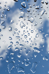 Water drops on glass surface after rain