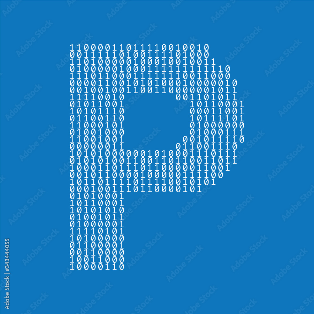 Wall mural Letter P made from binary code digits. Technology background