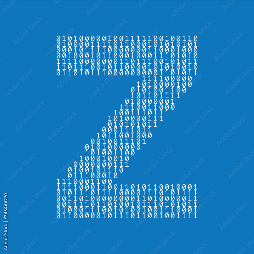 Poster letter z made from binary code digits. technology background